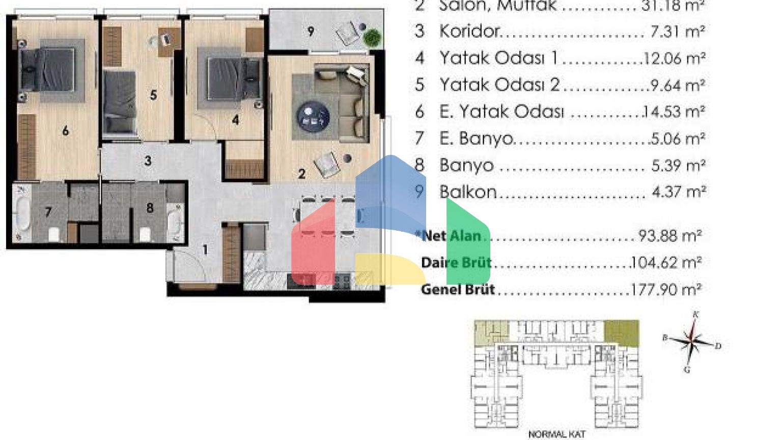 Квартира 2+1 с видом на море в Стамбуле