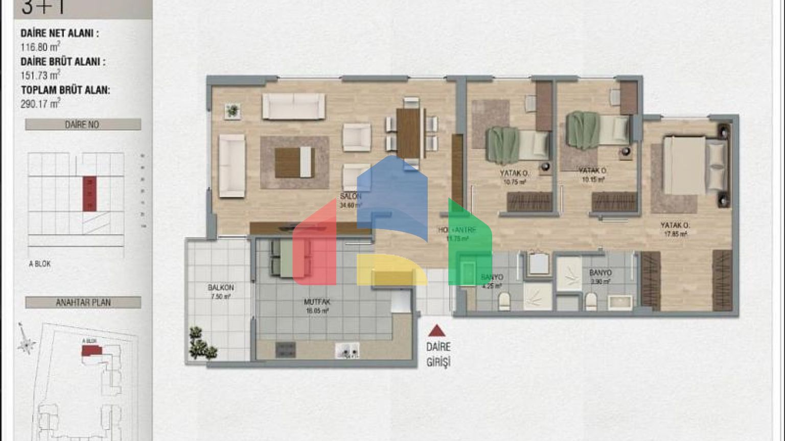 Квартира 3+1 с видом на море в Стамбуле
