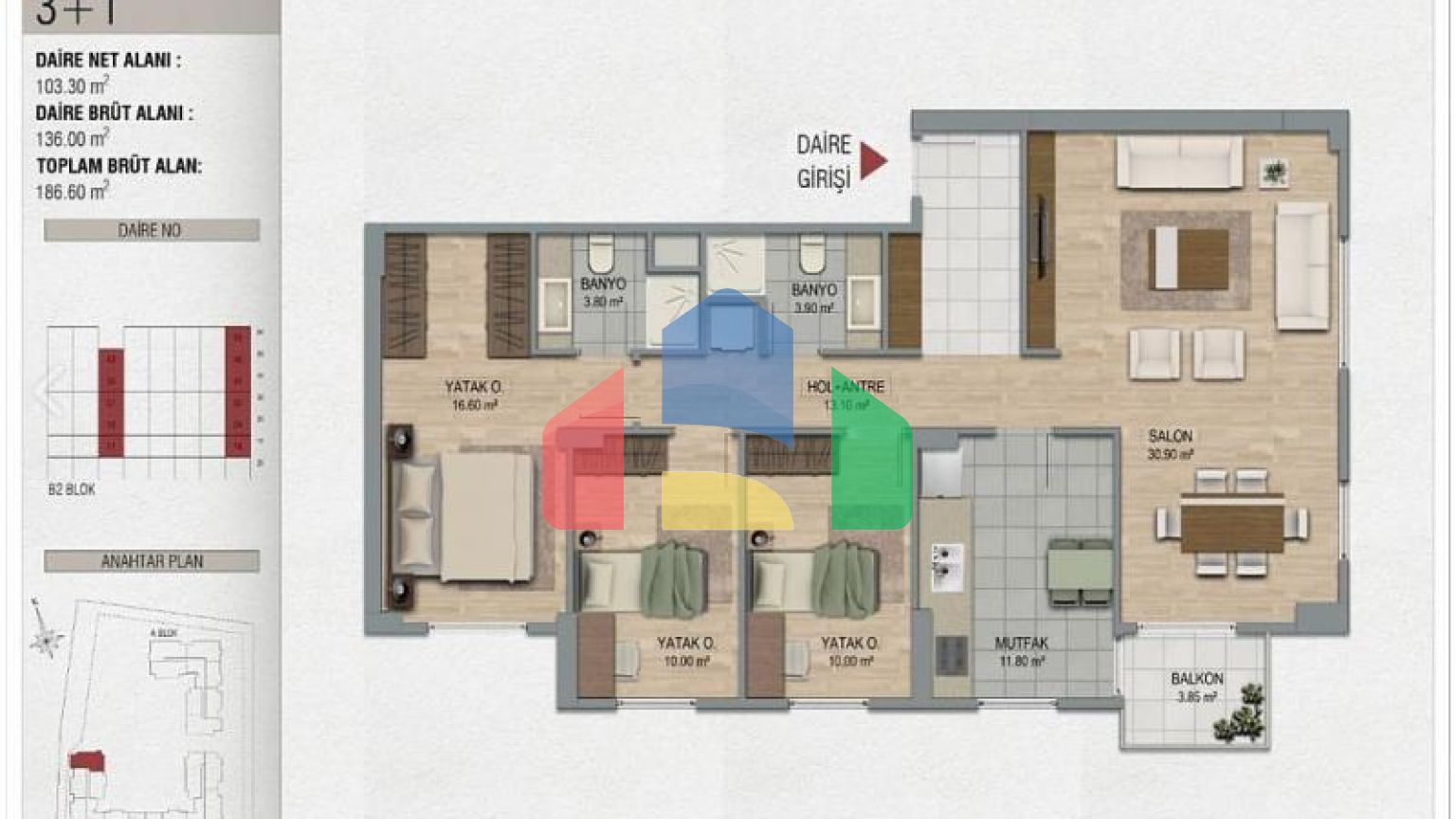 Квартира 3+1 с видом на море в Стамбуле