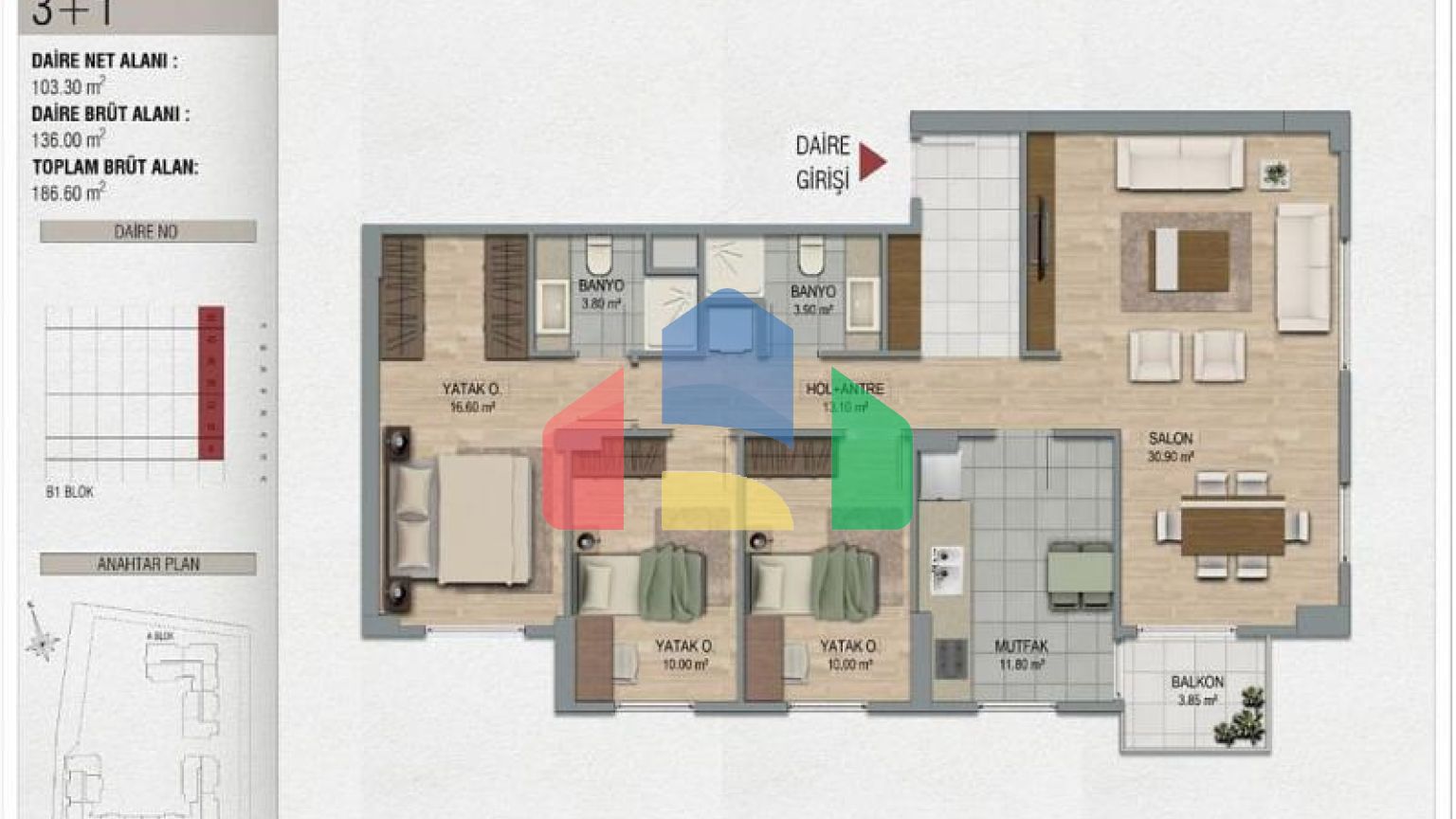 Квартира 2+1 с видом на море в Стамбуле