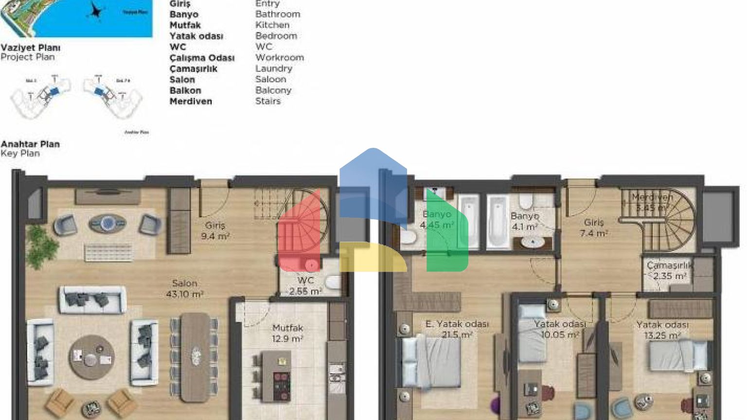 Квартира 3+1 с видом на море в Стамбуле