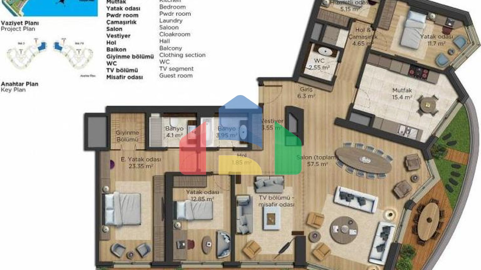 Квартира 3+1 с видом на море в Стамбуле