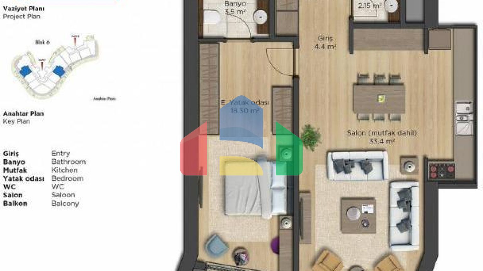 Квартира 1+1 с видом на море в Стамбуле