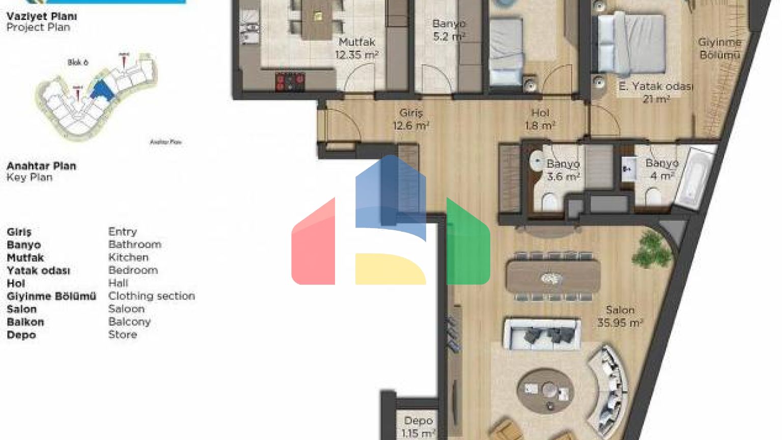 Квартира 1+1 с видом на море в Стамбуле