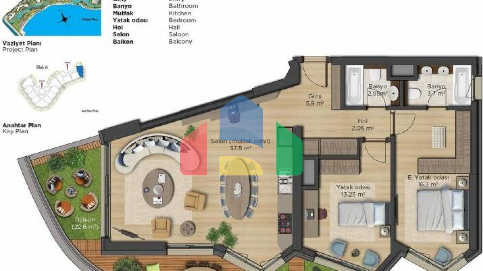 Квартира 1+1 с видом на море в Стамбуле