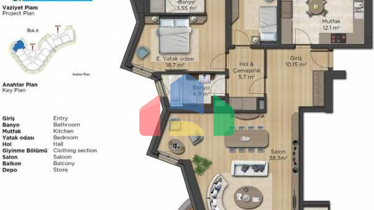 Квартира 1+1 с видом на море в Стамбуле