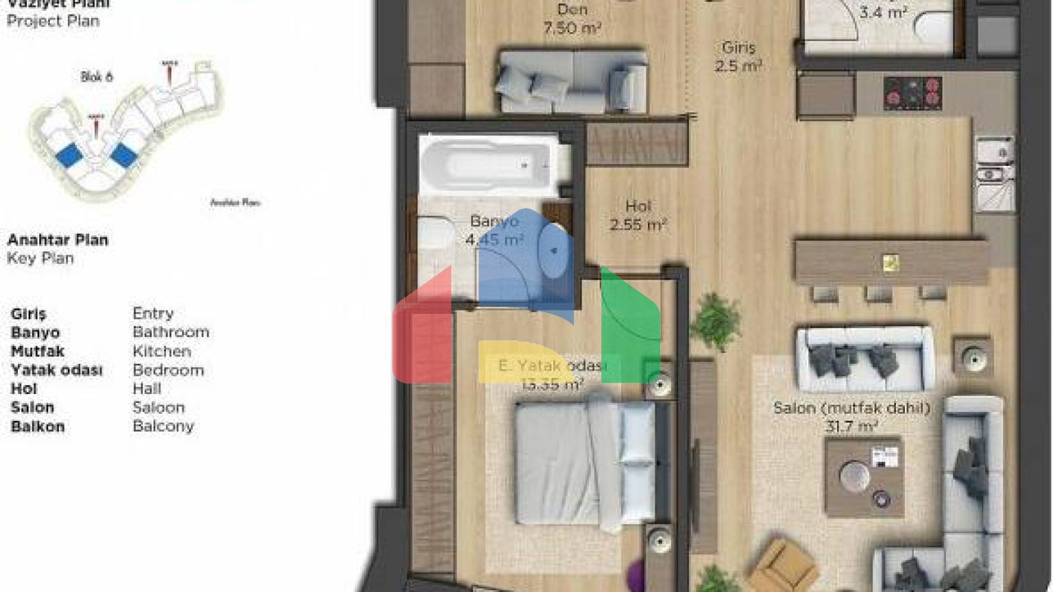 Квартира 4+1 с видом на море в Стамбуле