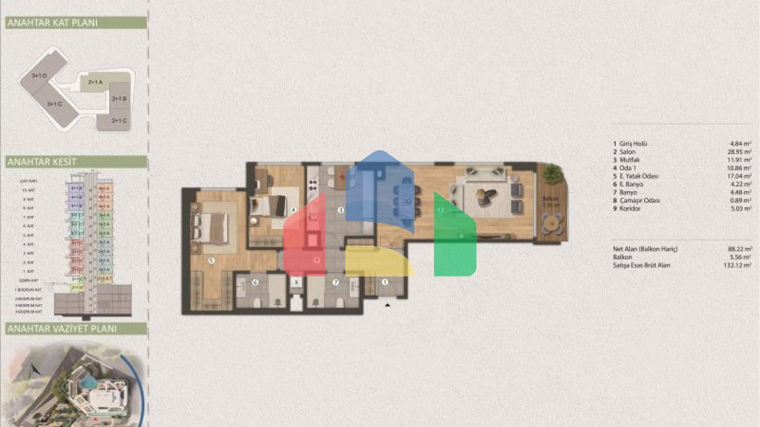 Квартира 2+1 с видом на море в Стамбуле