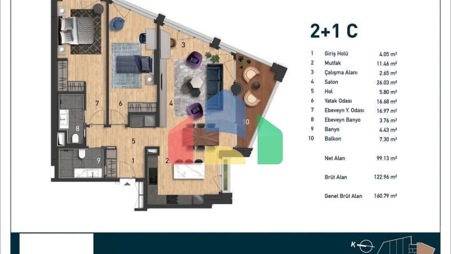 Квартира 2+1 с видом на море в Стамбуле