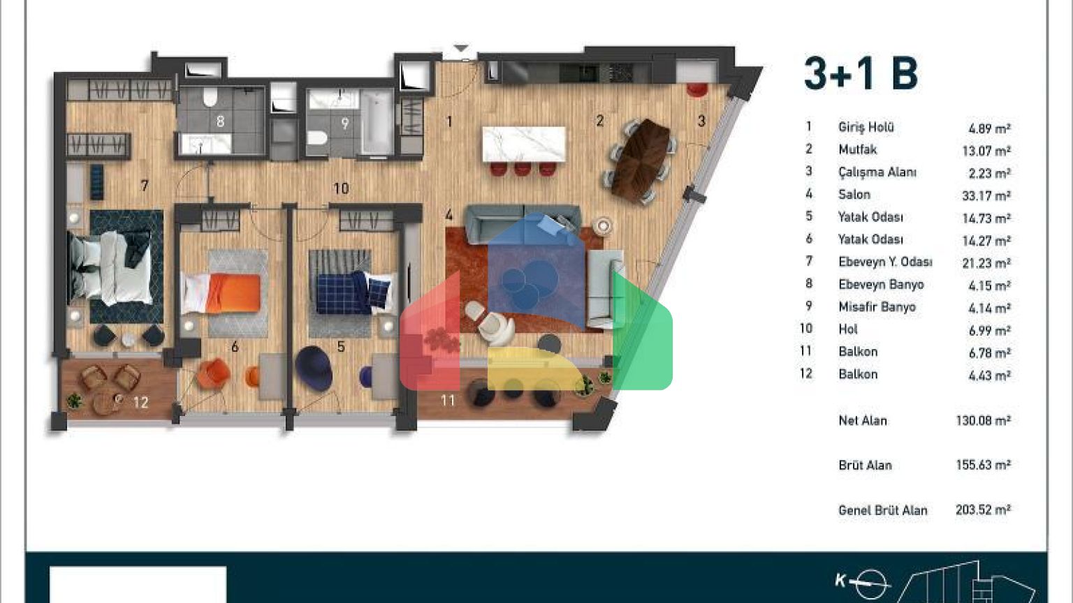 Квартира 2+1 с видом на море в Стамбуле