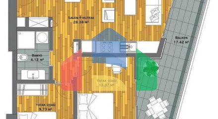 Квартира 1+1 с видом на море в Стамбуле
