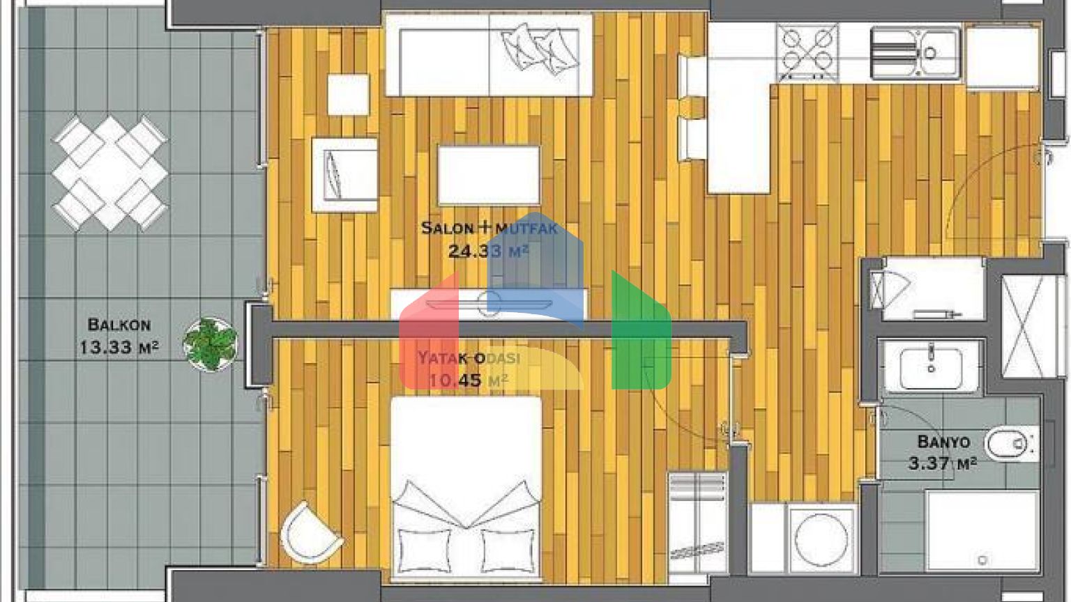 Квартира 0+1 с видом на море в Стамбуле