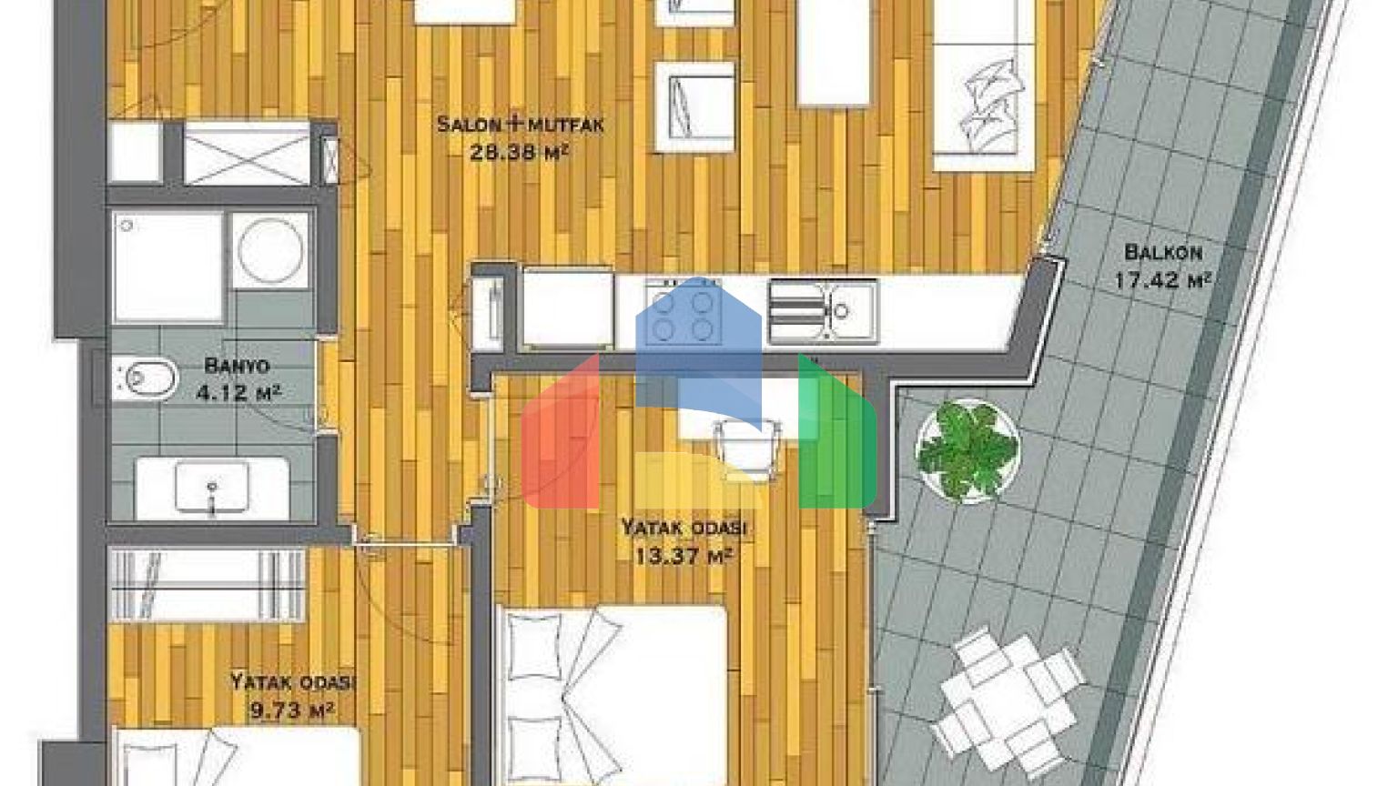Квартира 2+1 с видом на море в Стамбуле