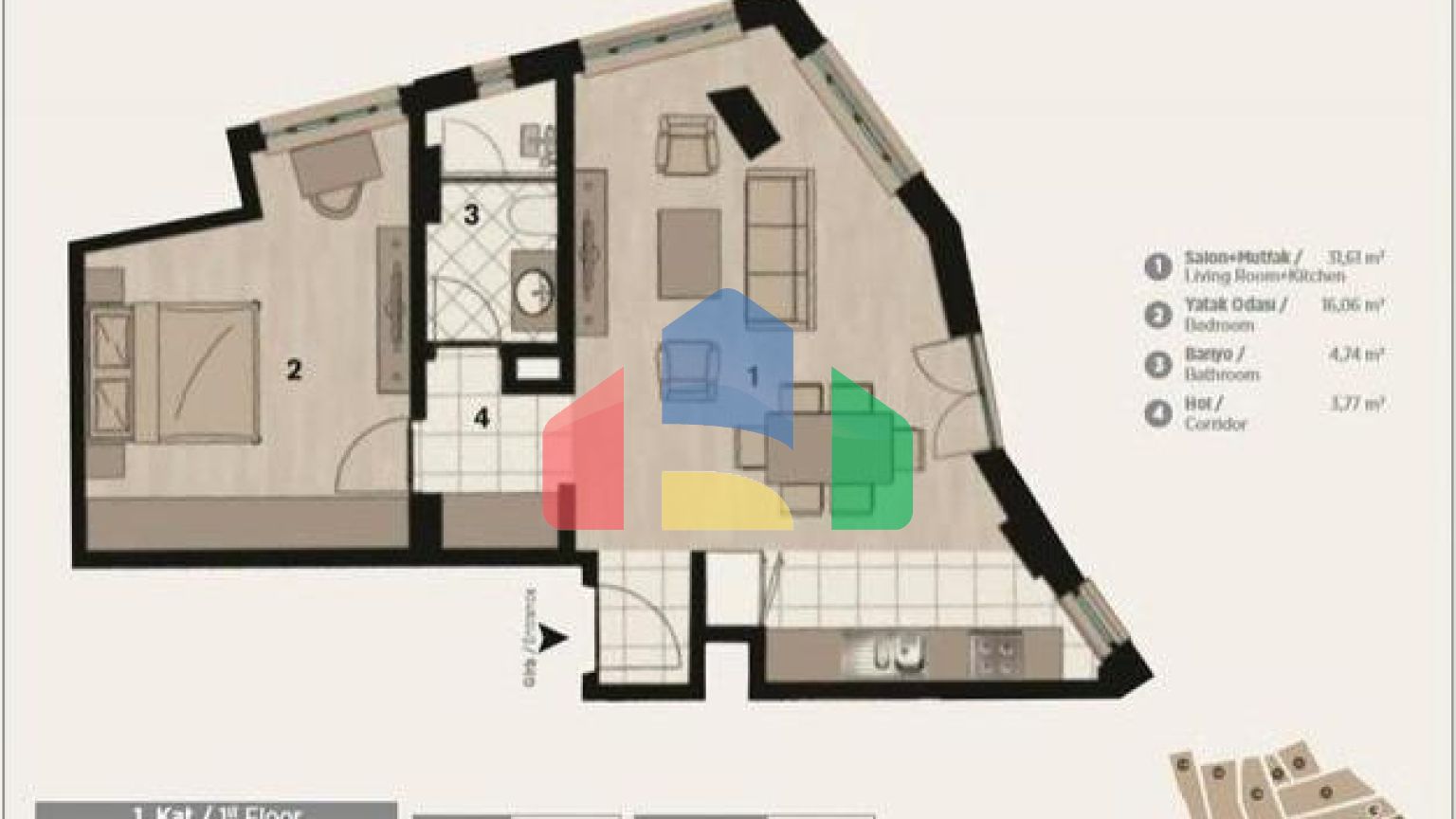 Квартира 1+1 в Стамбуле