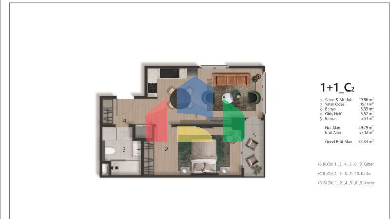 Квартира 1+1 с видом на море в Стамбуле