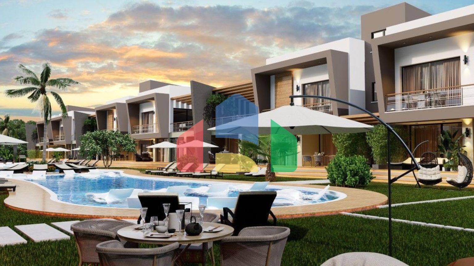 Квартира 2+1 (90 м2) с террасой (75 м2) в красивом комплексе в Искеле