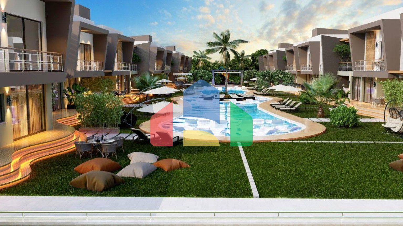 Квартира 2+1 (90 м2) с террасой (75 м2) в красивом комплексе в Искеле