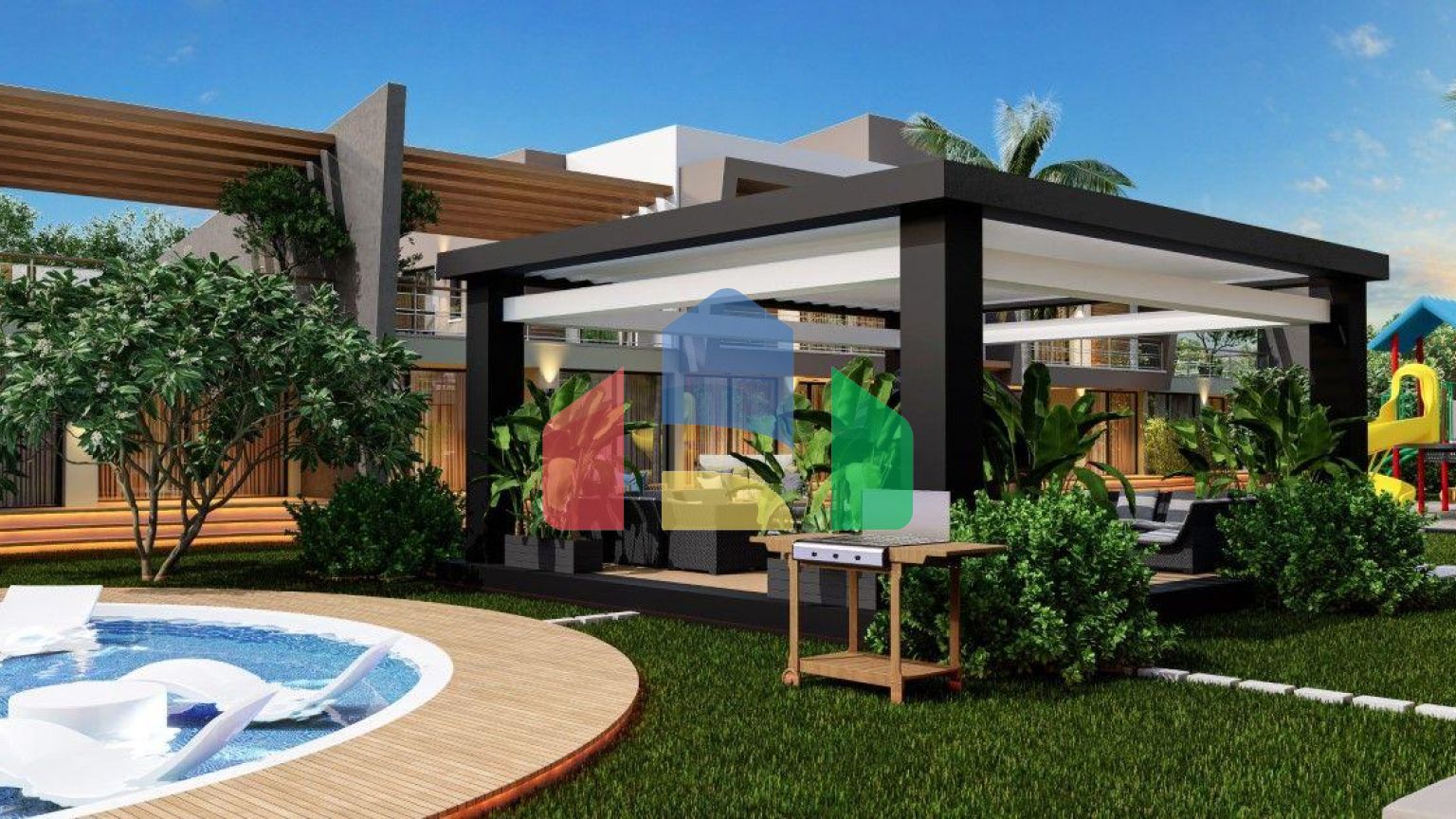 Квартира 2+1 (90 м2) с террасой (75 м2) в красивом комплексе в Искеле