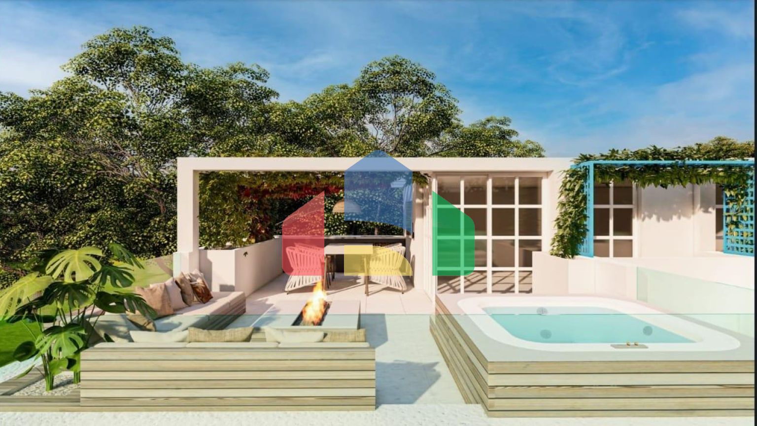 Двухкомнатная квартира 84 м2 с джакузи на террасе рядом с песчаным пляжем