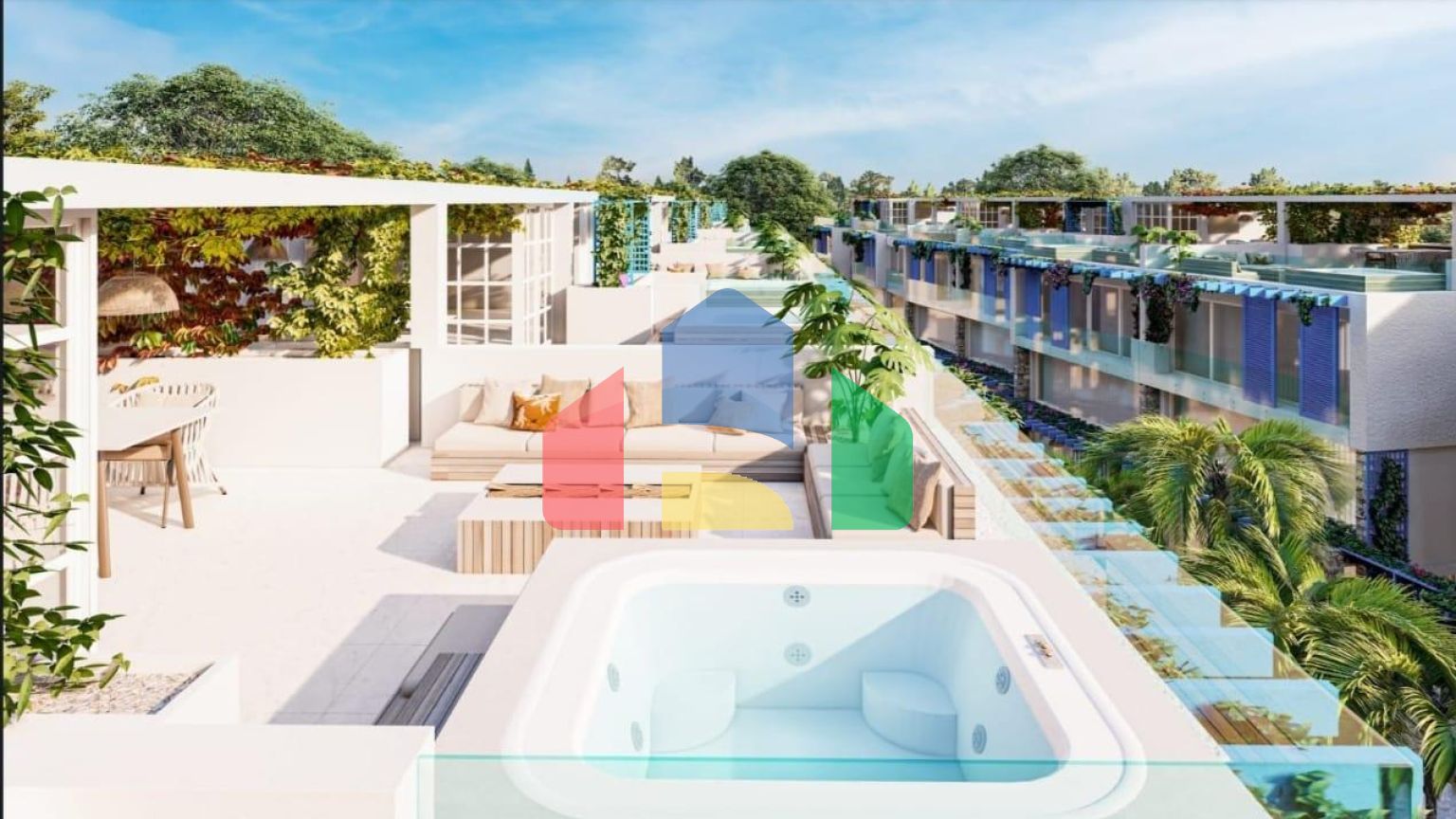 Двухкомнатная квартира 84 м2 с джакузи на террасе рядом с песчаным пляжем