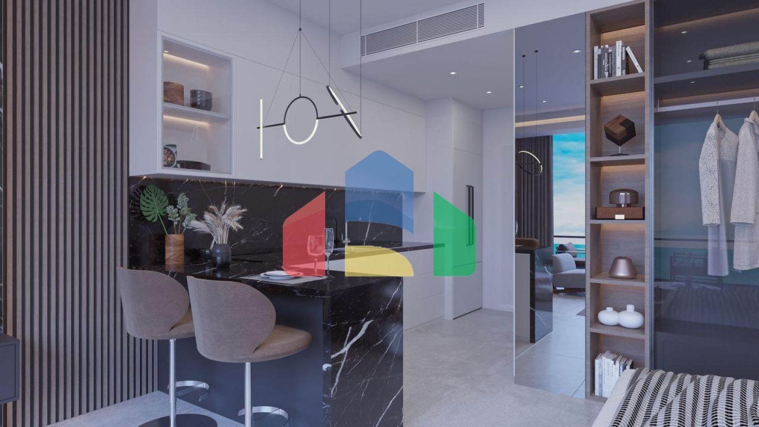 Студия 46 м2 с террасой 10 м2 в новом роскошном комплексе в Искеле