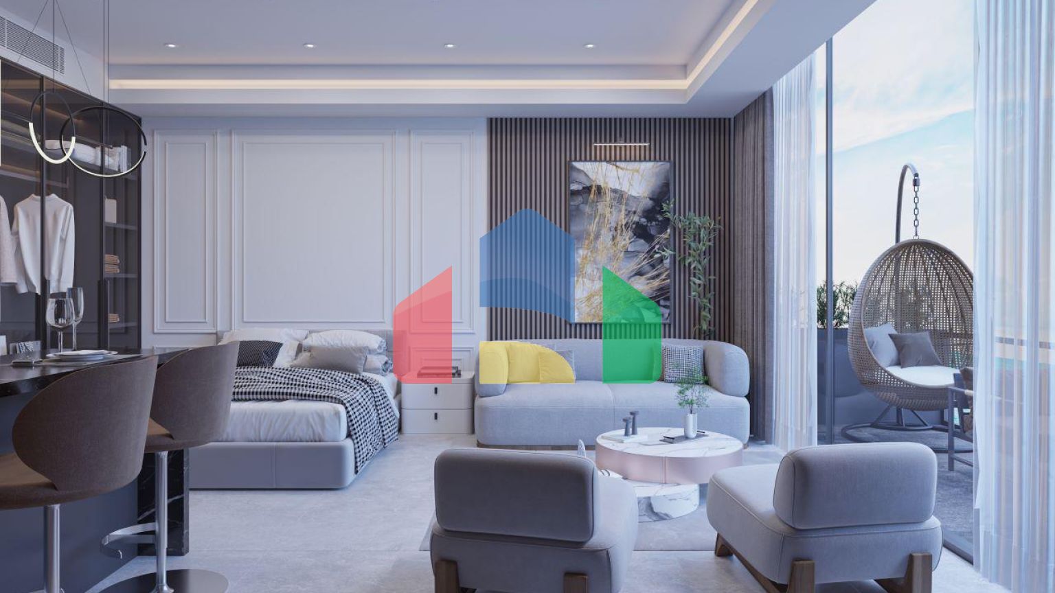 Студия 46 м2 с террасой 10 м2 в новом роскошном комплексе в Искеле