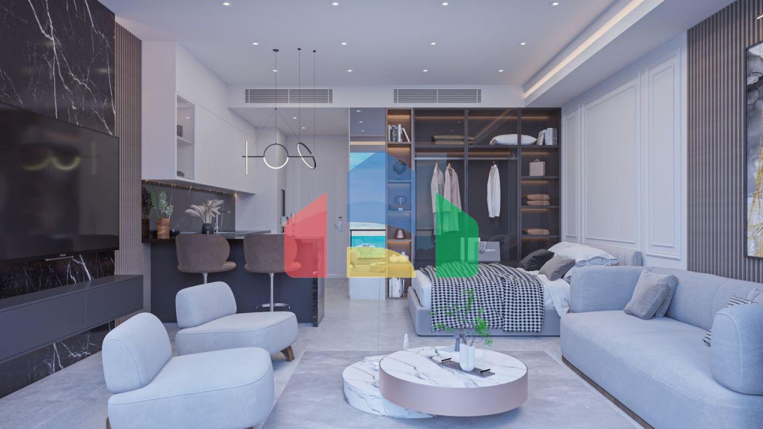 Студия 46 м2 с террасой 10 м2 в новом роскошном комплексе в Искеле