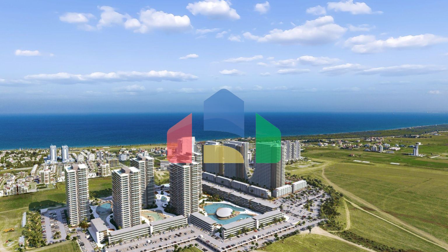 2-комнатные апартаменты 63 м2 с террасой 12 м2 в большом и красивом комплексе в Искеле