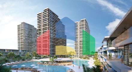 2-комнатные апартаменты 63 м2 с террасой 12 м2 в большом и красивом комплексе в Искеле