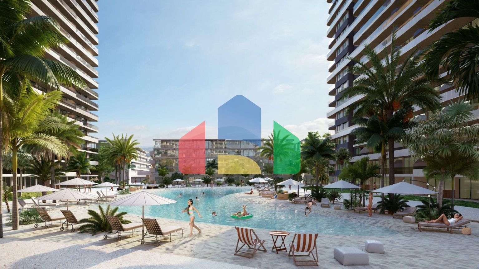 2-комнатные апартаменты 63 м2 с террасой 12 м2 в большом и красивом комплексе в Искеле