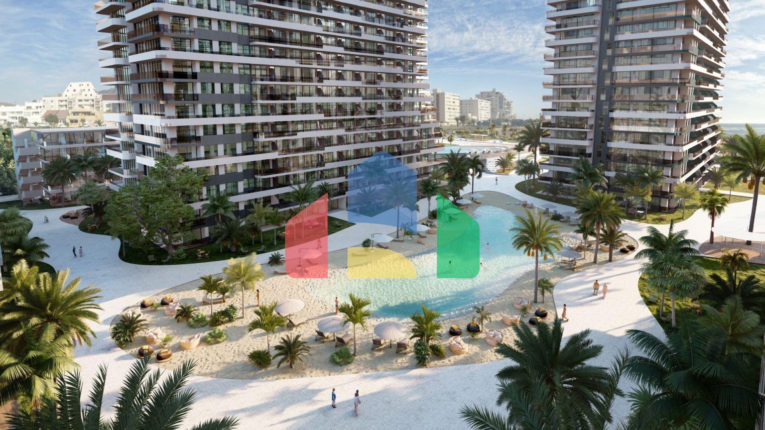 2-комнатные апартаменты 63 м2 с террасой 12 м2 в большом и красивом комплексе в Искеле