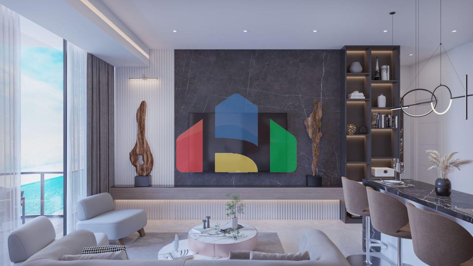 2-комнатные апартаменты 63 м2 с террасой 12 м2 в большом и красивом комплексе в Искеле