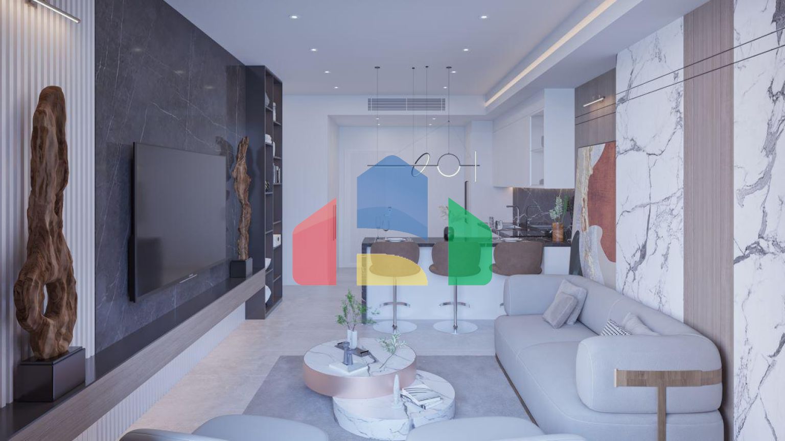 2-комнатные апартаменты 63 м2 с террасой 12 м2 в большом и красивом комплексе в Искеле