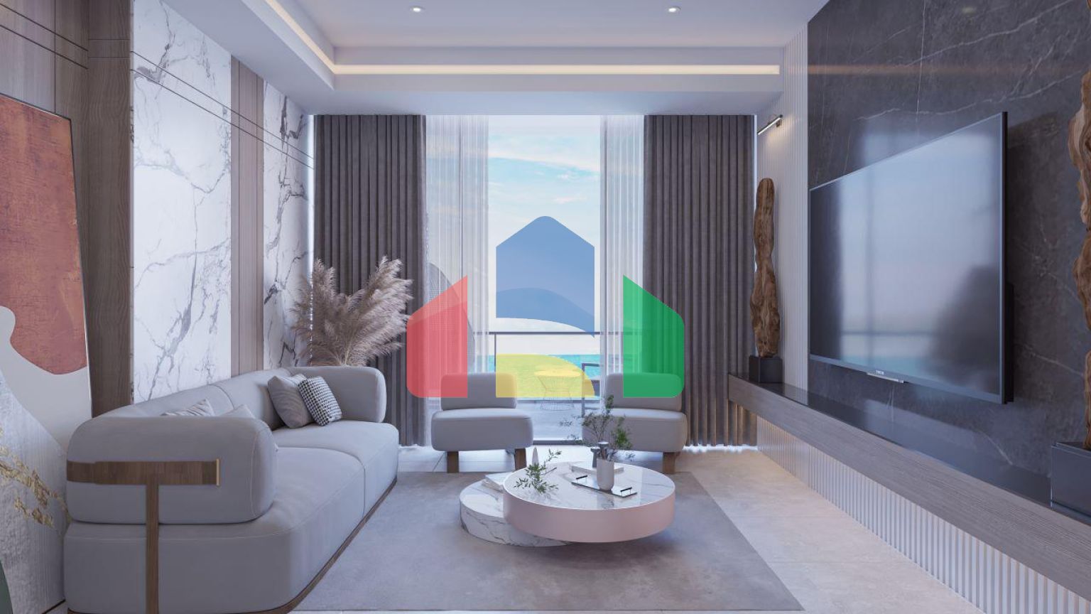 2-комнатные апартаменты 63 м2 с террасой 12 м2 в большом и красивом комплексе в Искеле