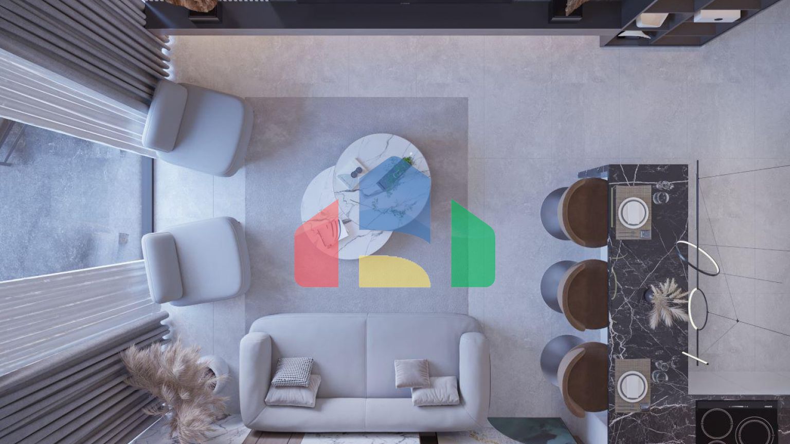 2-комнатные апартаменты 63 м2 с террасой 12 м2 в большом и красивом комплексе в Искеле