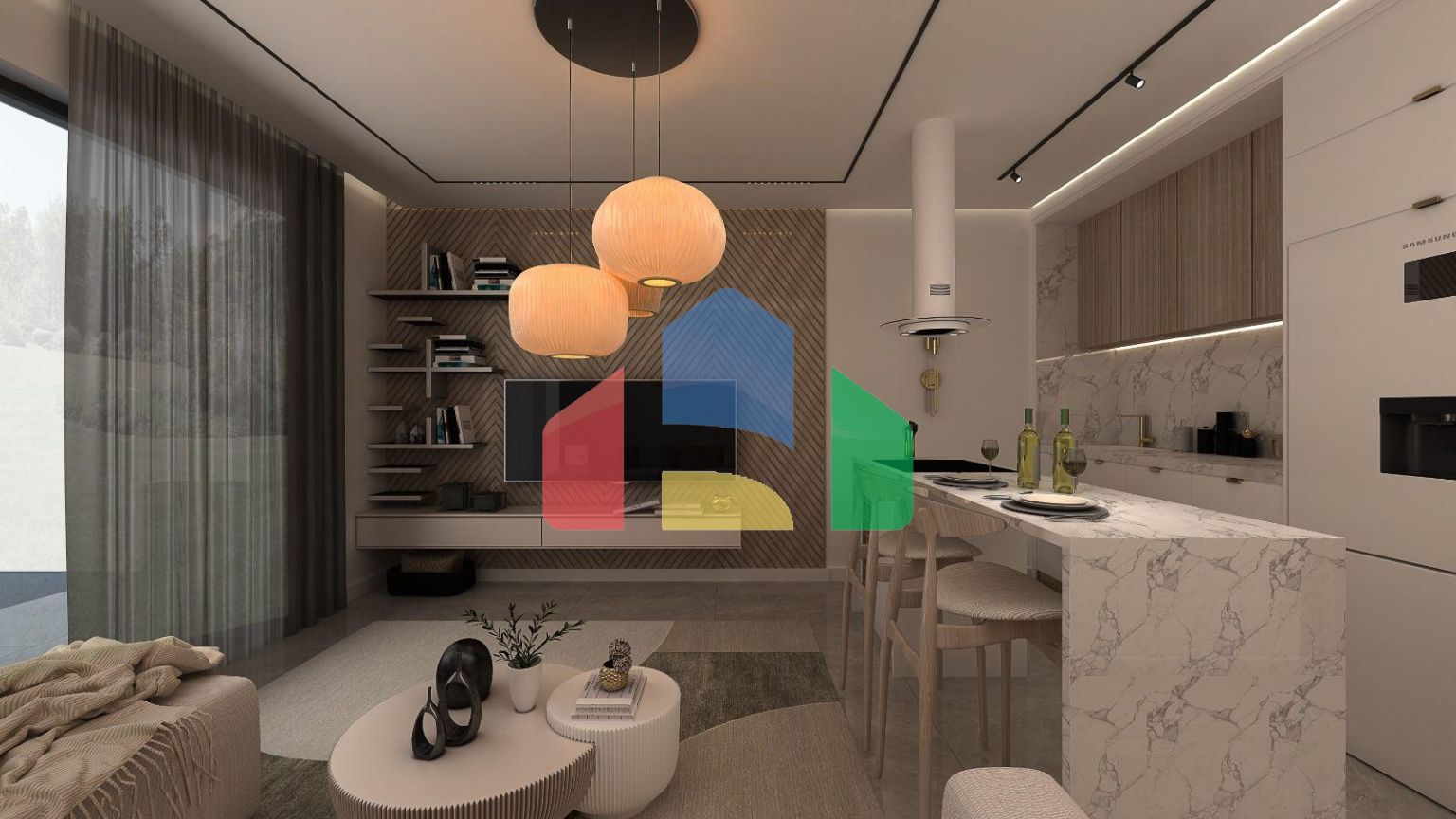 Апартаменты Loft 2+1 (113 м2) с двумя террасами в новом комплексе рядом с морем