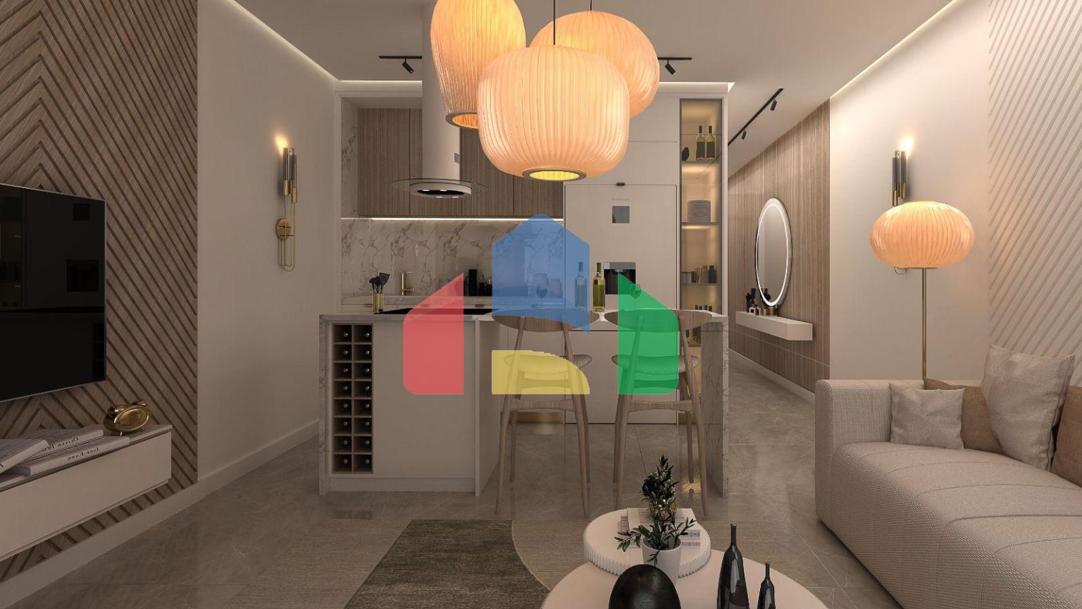 Апартаменты Loft 2+1 (113 м2) с двумя террасами в новом комплексе рядом с морем