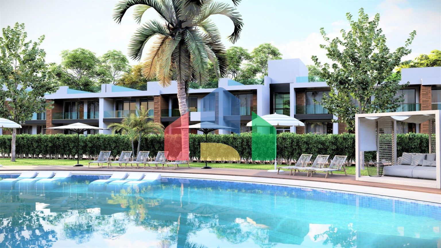 Студия 44 м2 с балконом и террасой в красивом комплексе в Енибогазичи