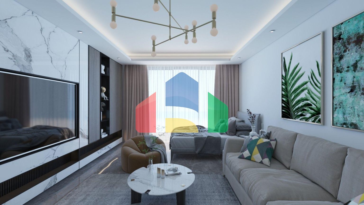 Студия 44 м2 с балконом и террасой в красивом комплексе в Енибогазичи