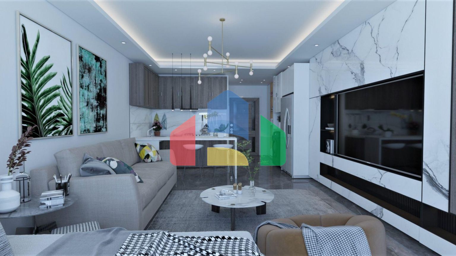 Студия 44 м2 с балконом и террасой в красивом комплексе в Енибогазичи