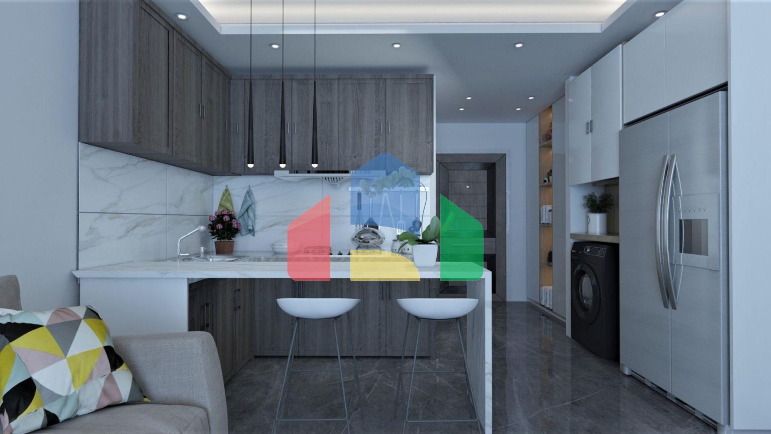 Студия 44 м2 с балконом и террасой в красивом комплексе в Енибогазичи