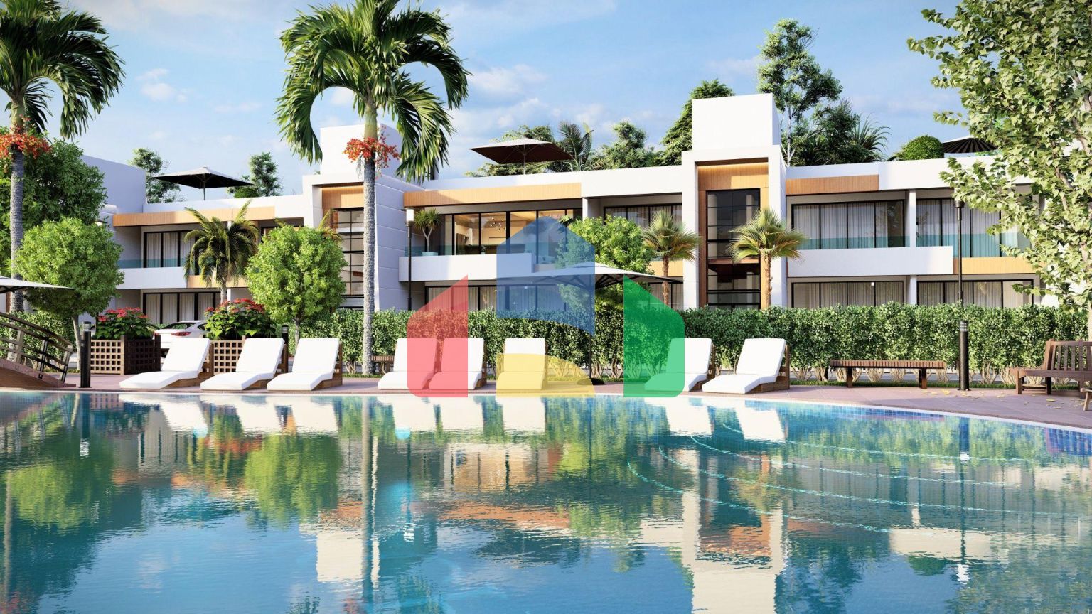 Квартира 2+1(80 м2) с двумя террасами в большом комплексе рядом с морем