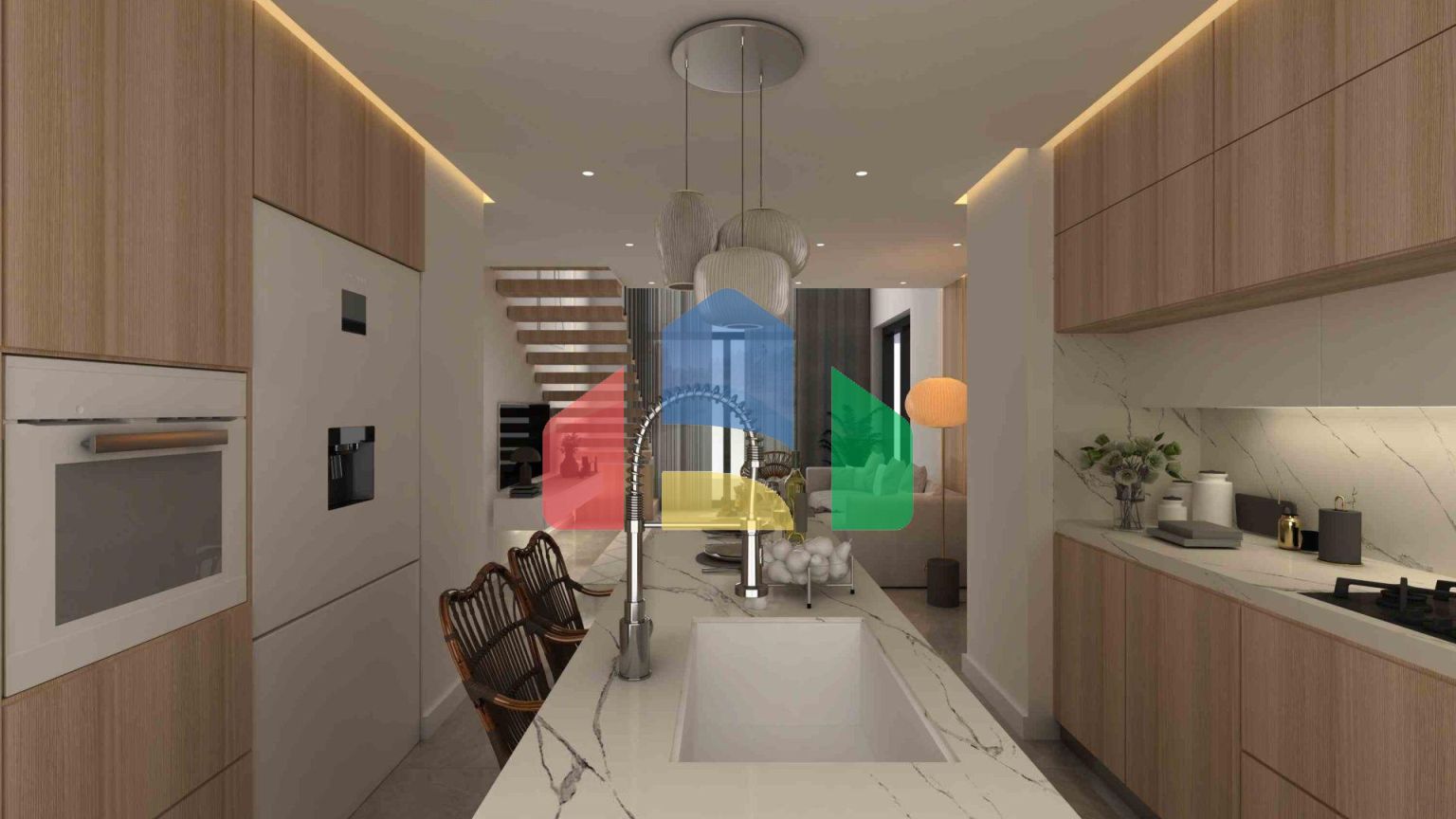 Апартаменты Loft 3+1 (223 м2) с тремя террасами в новом комплексе рядом с морем